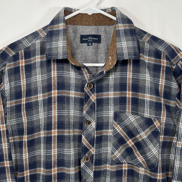 Rue Saint-Patrick Montreal Button Up Flannel Shirt Mens Medium Blue Orange Plaid - Picture 2 of 14